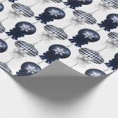 Christmas Navy Bow Velvet Pattern Geschenkpapier (Ecke)