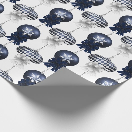 Christmas Navy Bow Velvet Pattern Geschenkpapier (Ecke)