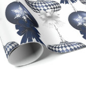 Christmas Navy Bow Velvet Pattern Geschenkpapier (Rolleneckpunkt)