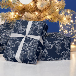 Christmas Navy Bow Velvet Pattern Geschenkpapier