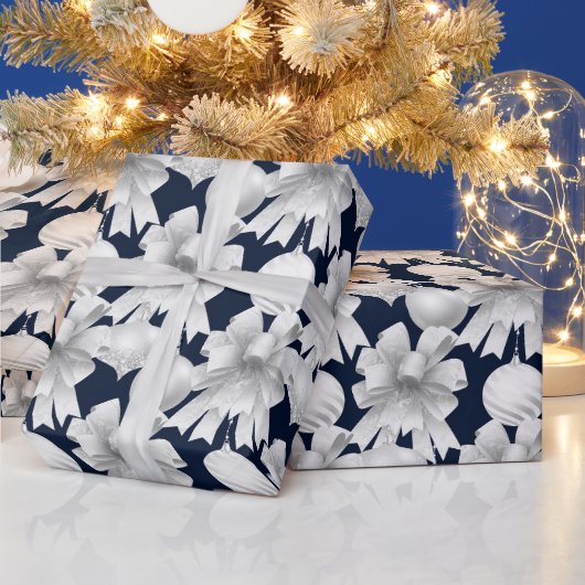 Christmas Navy Bow Velvet Pattern Geschenkpapier (Feiertage)
