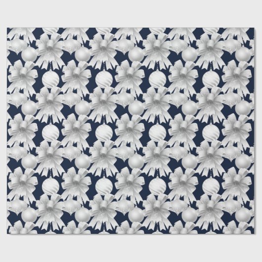 Christmas Navy Bow Velvet Pattern Geschenkpapier (Flach)