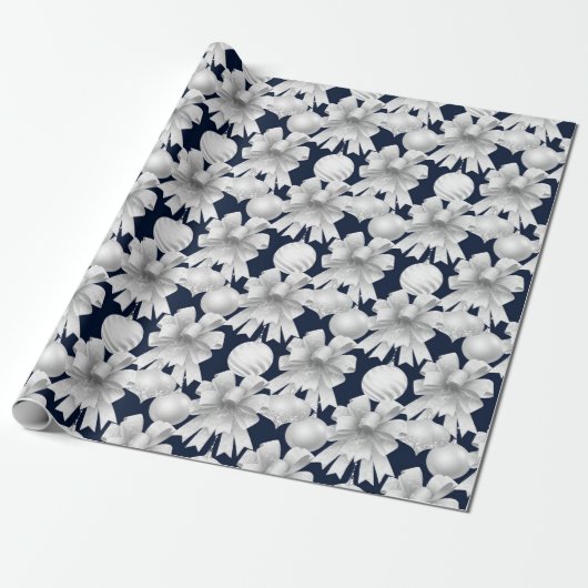 Christmas Navy Bow Velvet Pattern Geschenkpapier (Ungerollt)