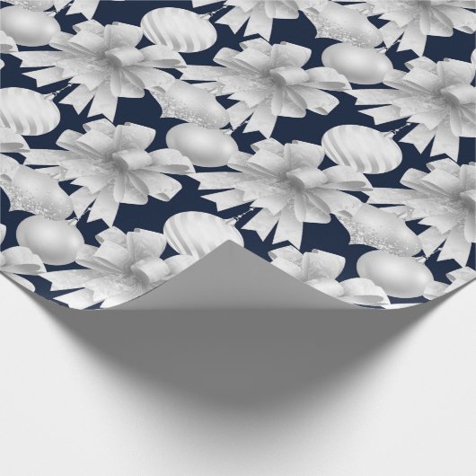 Christmas Navy Bow Velvet Pattern Geschenkpapier (Ecke)