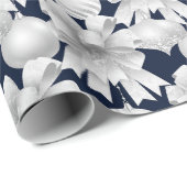 Christmas Navy Bow Velvet Pattern Geschenkpapier (Rolleneckpunkt)