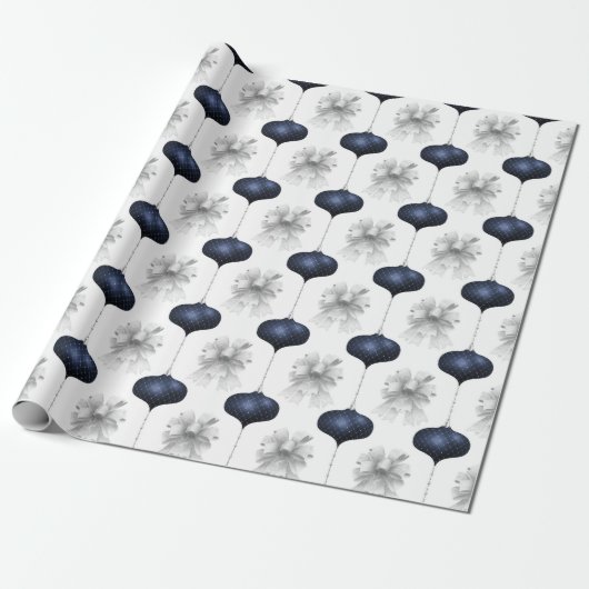 Christmas Navy Bow Velvet Pattern Geschenkpapier (Ungerollt)