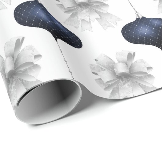 Christmas Navy Bow Velvet Pattern Geschenkpapier (Rolleneckpunkt)