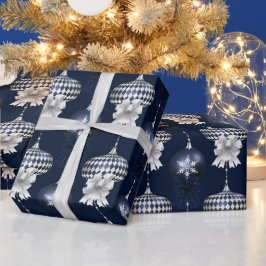 Christmas Navy Bow Velvet Pattern Geschenkpapier