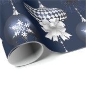 Christmas Navy Bow Velvet Pattern Geschenkpapier (Rolleneckpunkt)