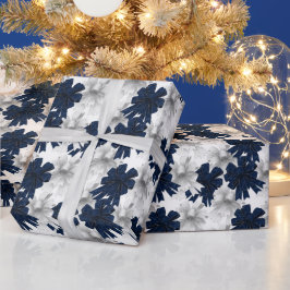 Christmas Navy Bow Velvet Pattern Geschenkpapier