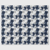 Christmas Navy Bow Velvet Pattern Geschenkpapier (Flach)