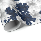 Christmas Navy Bow Velvet Pattern Geschenkpapier (Rolleneckpunkt)