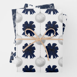 Christmas Navy Bow Velvet Pattern Geschenkpapier Set
