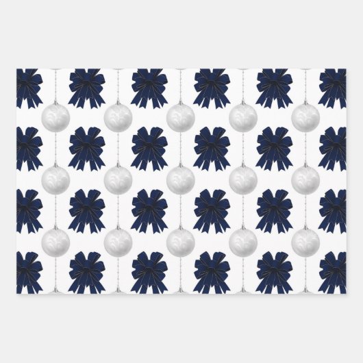Christmas Navy Bow Velvet Pattern Geschenkpapier Set (Vorderseite)