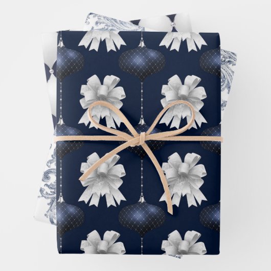Christmas Navy Bow Velvet Pattern Geschenkpapier Set (Beispiel)
