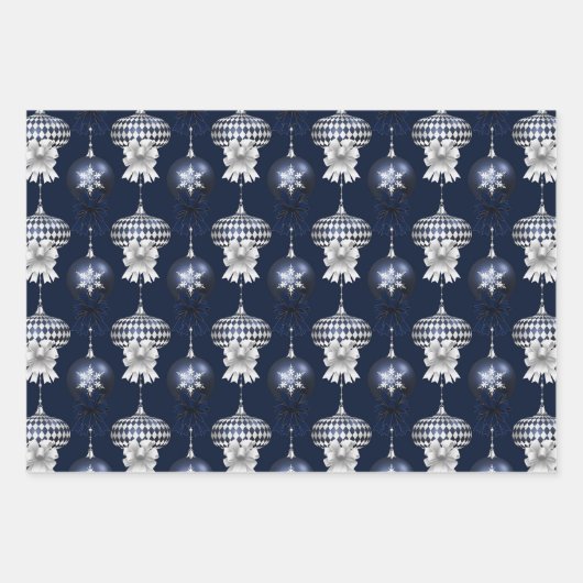 Christmas Navy Bow Velvet Pattern Geschenkpapier Set (Vorderseite)