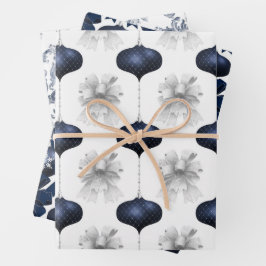 Christmas Navy Bow Velvet Pattern Geschenkpapier Set