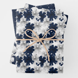 Christmas Navy Bow Velvet Pattern Geschenkpapier Set