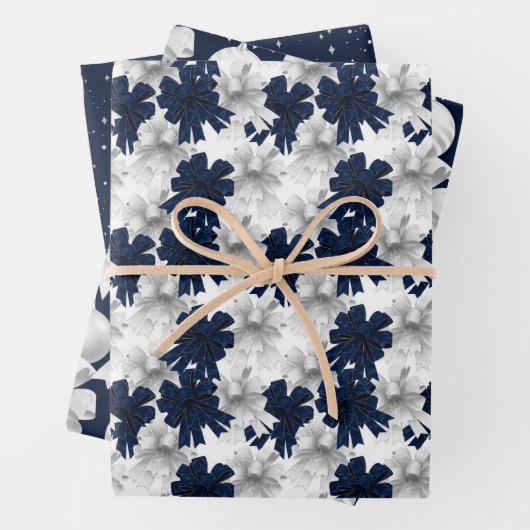 Christmas Navy Bow Velvet Pattern Geschenkpapier Set (Beispiel)