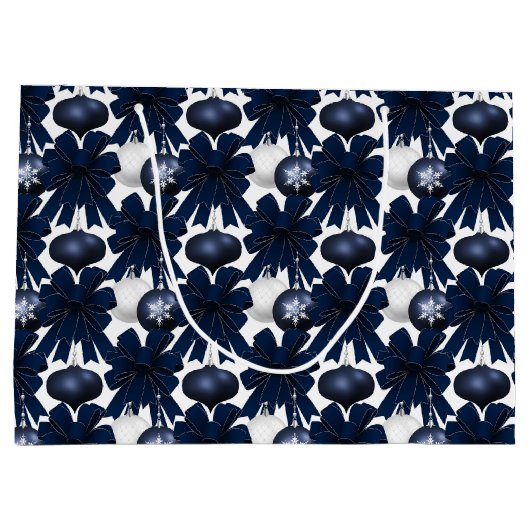Christmas Navy Bow Velvet Pattern Große Geschenktüte (Rückseite)