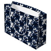 Christmas Navy Bow Velvet Pattern Große Geschenktüte (Rückseite Schrägansicht)
