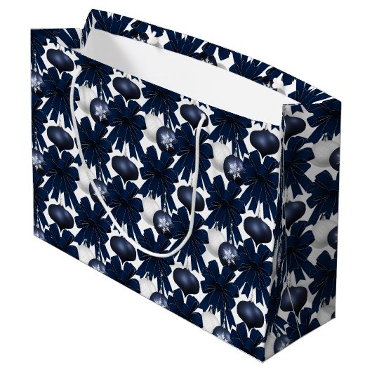 Christmas Navy Bow Velvet Pattern Große Geschenktüte (Rückseite Schrägansicht)