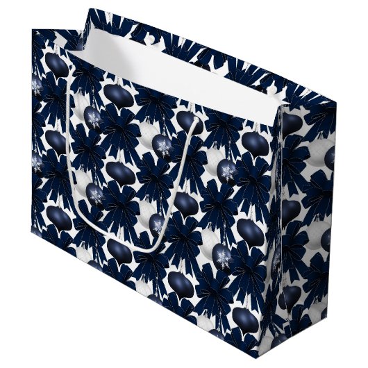 Christmas Navy Bow Velvet Pattern Große Geschenktüte (Vorderseite Schrägansicht)