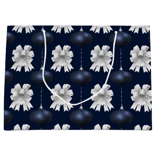 Christmas Navy Bow Velvet Pattern Große Geschenktüte (Vorderseite)
