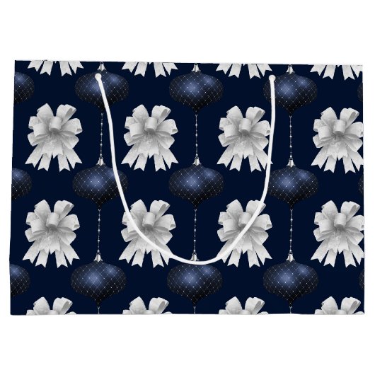 Christmas Navy Bow Velvet Pattern Große Geschenktüte (Rückseite)