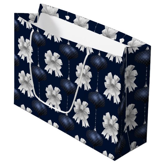 Christmas Navy Bow Velvet Pattern Große Geschenktüte (Vorderseite Schrägansicht)