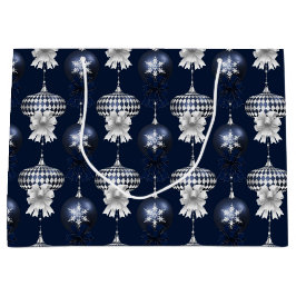Christmas Navy Bow Velvet Pattern Große Geschenktüte