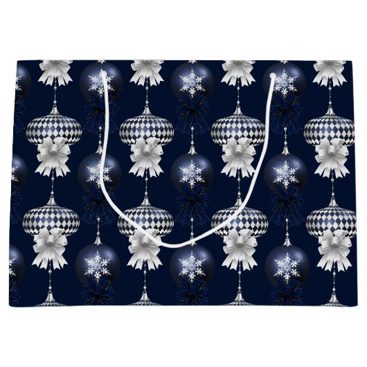 Christmas Navy Bow Velvet Pattern Große Geschenktüte (Vorderseite)