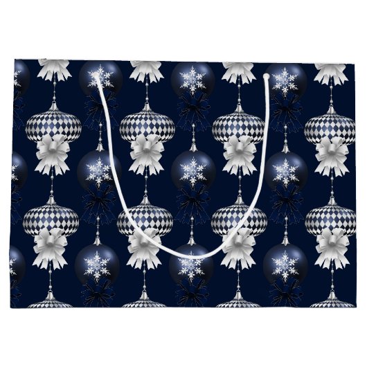 Christmas Navy Bow Velvet Pattern Große Geschenktüte (Rückseite)