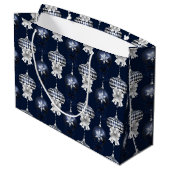 Christmas Navy Bow Velvet Pattern Große Geschenktüte (Rückseite Schrägansicht)