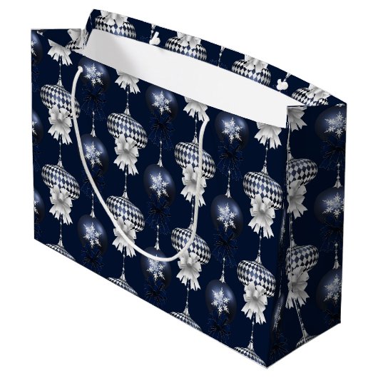 Christmas Navy Bow Velvet Pattern Große Geschenktüte (Rückseite Schrägansicht)
