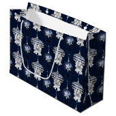 Christmas Navy Bow Velvet Pattern Große Geschenktüte (Vorderseite Schrägansicht)