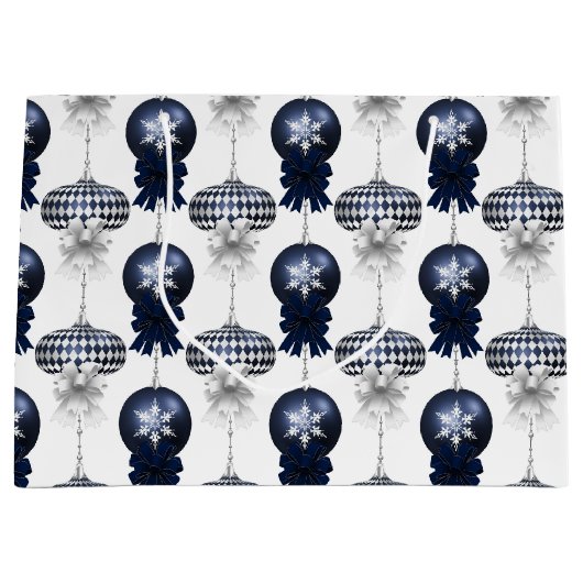 Christmas Navy Bow Velvet Pattern Große Geschenktüte (Vorderseite)