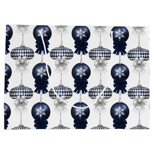Christmas Navy Bow Velvet Pattern Große Geschenktüte (Rückseite)