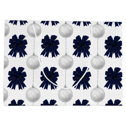 Christmas Navy Bow Velvet Pattern Große Geschenktüte (Rückseite)