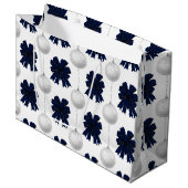 Christmas Navy Bow Velvet Pattern Große Geschenktüte (Vorderseite Schrägansicht)
