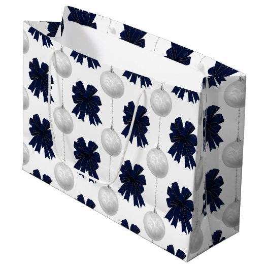 Christmas Navy Bow Velvet Pattern Große Geschenktüte (Vorderseite Schrägansicht)