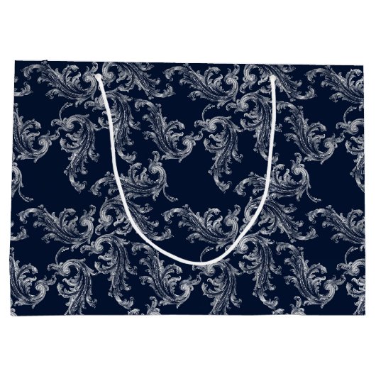 Christmas Navy Bow Velvet Pattern Große Geschenktüte (Rückseite)