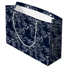 Christmas Navy Bow Velvet Pattern Große Geschenktüte
