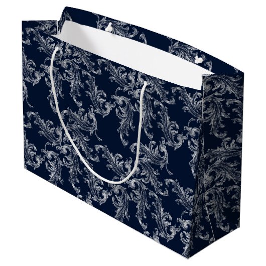 Christmas Navy Bow Velvet Pattern Große Geschenktüte (Rückseite Schrägansicht)