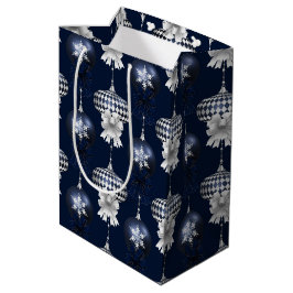 Christmas Navy Bow Velvet Pattern Mittlere Geschenktüte