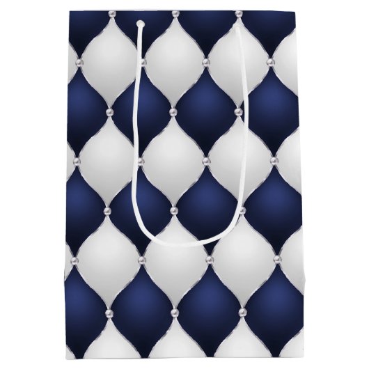 Christmas Navy Bow Velvet Pattern Mittlere Geschenktüte (Rückseite)