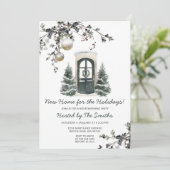 Christmas New Home Green Winter Housewarming Party Einladung (Stehend Vorderseite)