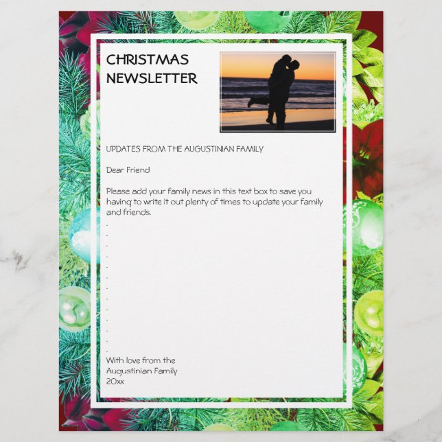 CHRISTMAS NEWSLETTER | Feierlicher Kranz mit Foto Briefbogen (Vorderseite)
