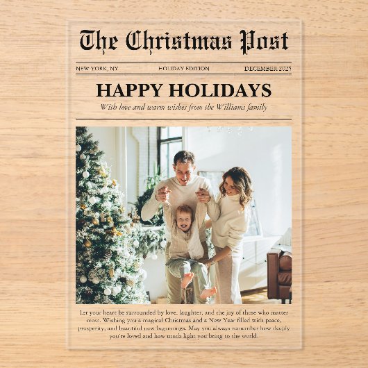 Christmas Newspaper Year in Review Family Photo Acryleinladungen (Vorderseite)