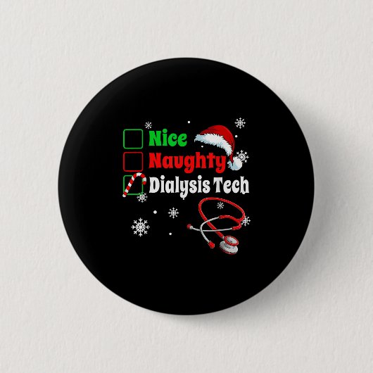 Christmas Nice Naughty Dialysis Tech Scrub Top Men Button (Vorderseite)